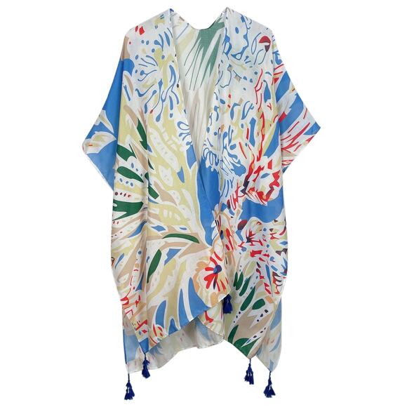 NWT Do Everything In Love Boho Tassel Abstract Mosaic Kimono Swim Cover Up‎ OS - Picture 1 of 10